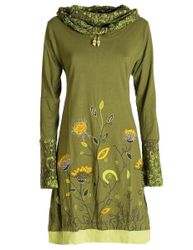 Vishes Jerseykleid Blumen-Kleid Langarm-Shirtkleid Schal-Kragen Baumwolle günstig online kaufen