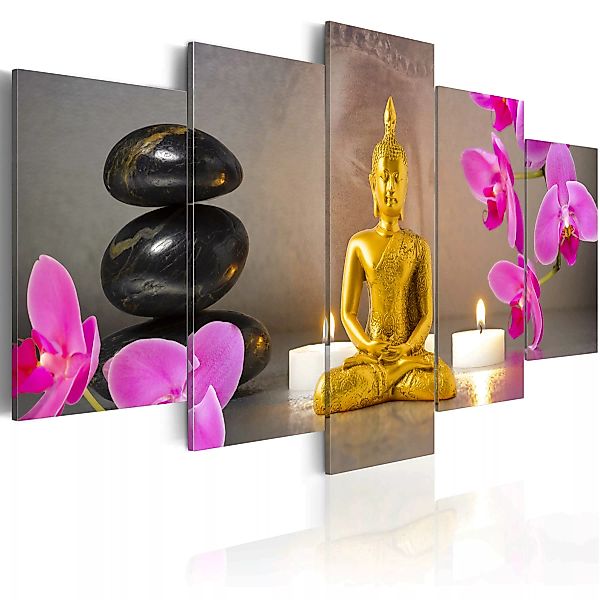 Wandbild - Golden Buddha and orchids günstig online kaufen