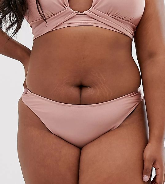 ASOS DESIGN Curve – Bikinihüfthose in glänzendem Mink-Braun günstig online kaufen