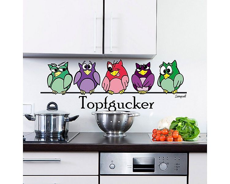 Sunnywall Wandtattoo Topfgucker Wandaufkleber Eulen Kochen Küche Essen, Kün günstig online kaufen