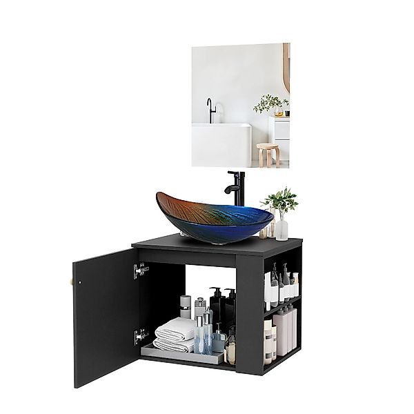 Puluomis Badezimmer-Set Badezimmerschrank mit Spiegel Waschbeckenunterschra günstig online kaufen