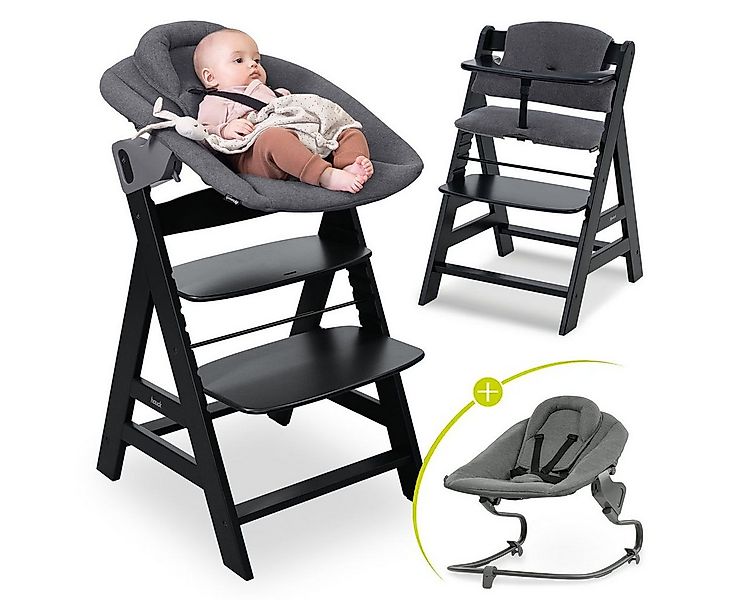 Hauck Hochstuhl Alpha Plus Black Newborn Set Premium (Set), Holz Babystuhl günstig online kaufen
