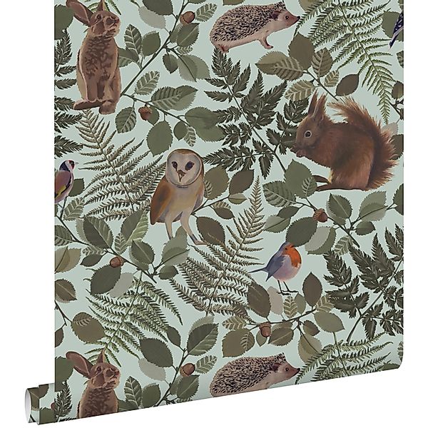 ESTAhome Tapete Waldtiere Mintgrün und Grün 53 cm x 10.05 m günstig online kaufen