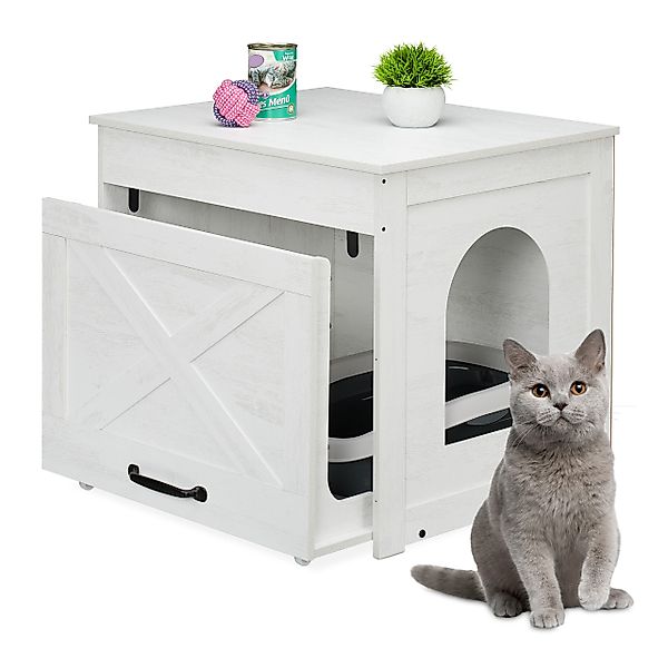 relaxdays Tierhaus Katzenschrank für Katzentoilette, Weiß günstig online kaufen