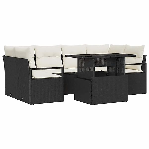 vidaXL Sofa Set mit Kissen 7-Tlg Schwarz Poly-Rattan 3348753 günstig online kaufen