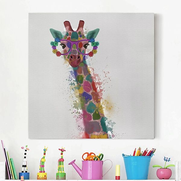 Leinwandbild Kinderzimmer - Quadrat Regenbogen Splash Giraffe günstig online kaufen