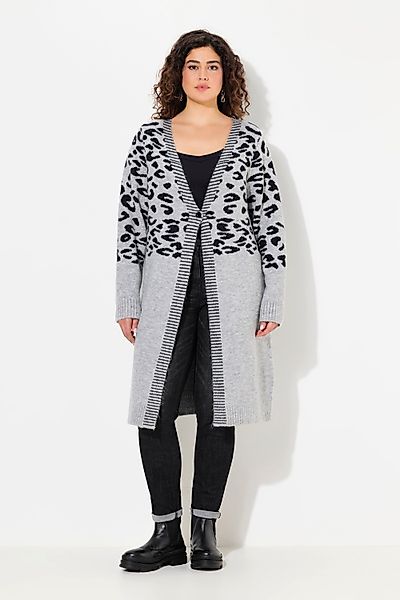 Ulla Popken Strickjacke Long-Strickjacke Leomuster V-Ausschnitt günstig online kaufen