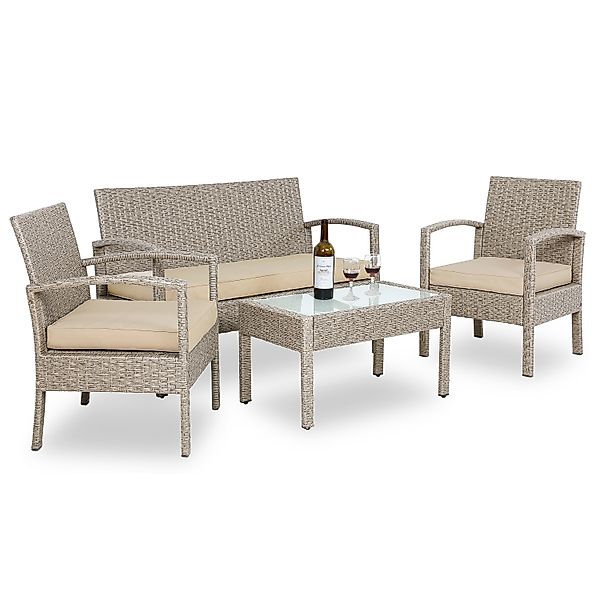 Polyrattan Garten-Sitzgruppe 4-tlg Creme günstig online kaufen