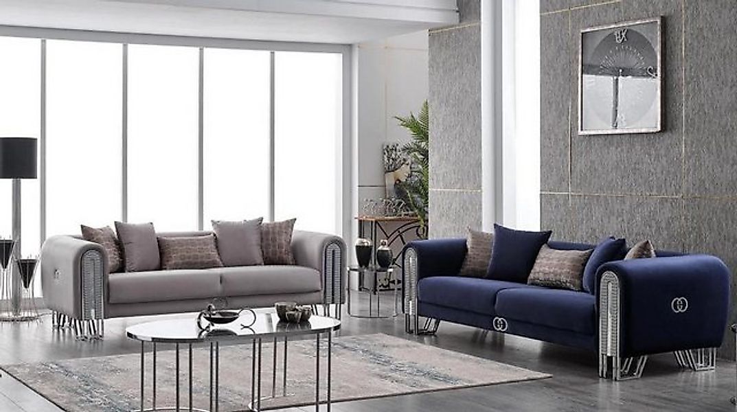 Xlmoebel Sofa Luxuriöses 3+3-Sitzer-Sofa aus Silber Samtstoff, bestehend au günstig online kaufen