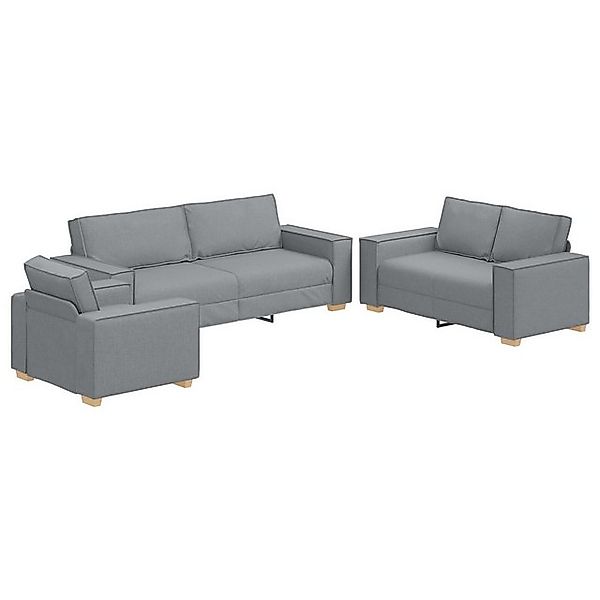vidaXL Sofa 3-tlg. Sofagarnitur mit Kissen Hellgrau Stoff, 3 Teile günstig online kaufen