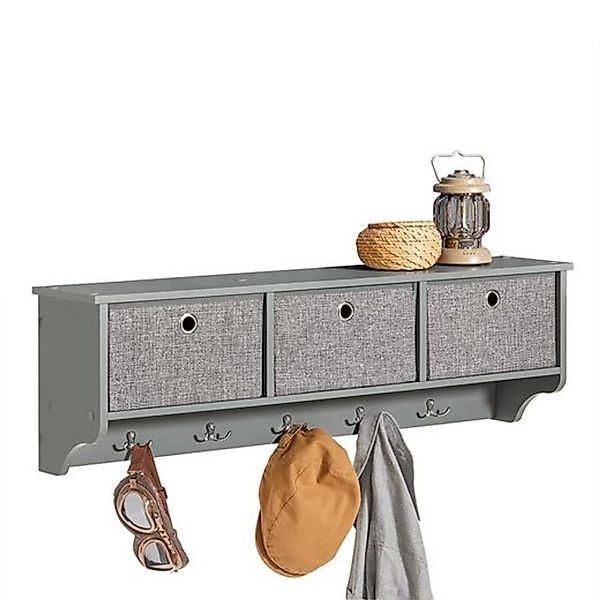 SoBuy Wandgarderobe mit 3 Körben und 5 Haken Holz Schwarz FRG282-SCH günstig online kaufen