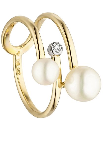 JOBO Perlenring "Ring mit 2 Perlen und Diamant", 585 Gold günstig online kaufen