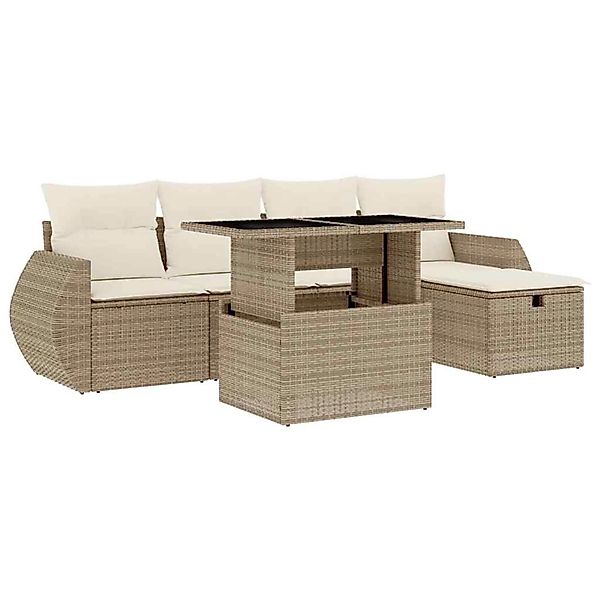 vidaXL 6-Tlg Garten-Sofagarnitur mit Kissen Beige Poly Rattan 3275128 günstig online kaufen