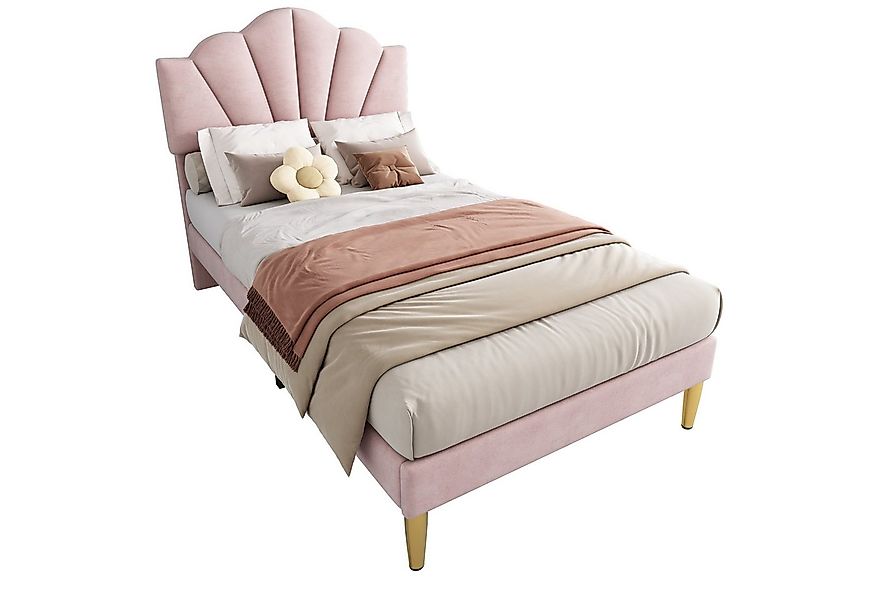 Flieks Polsterbett, Samt Einzelbett mit höhenverstellbarem Muschel-Form-Kop günstig online kaufen