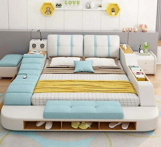JVmoebel Bett, Design Leder Bett Polster Betten Moderne 180x200 cm Multifun günstig online kaufen