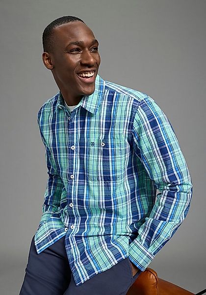 DELMAO Karohemd Langarm mit Ärmelschlitz, aus Baumwolle, taillierte Passfor günstig online kaufen