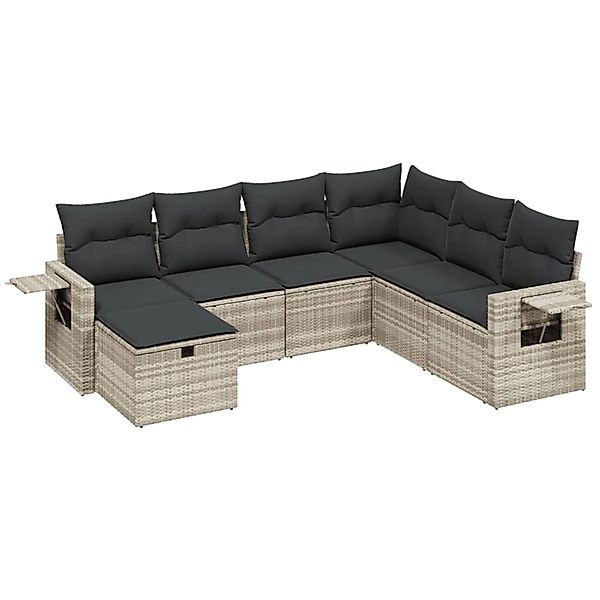 vidaXL 7-Tlg Garten-Sofagarnitur mit Kissen Hellgrau Poly Rattan 3263838 günstig online kaufen