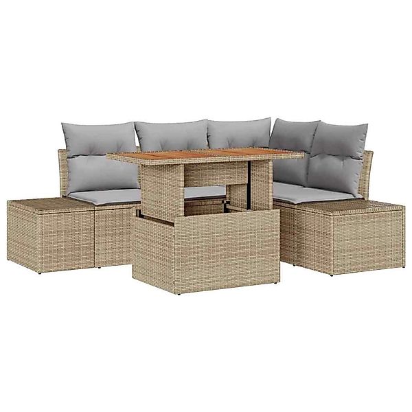 vidaXL Garten-Sofa-Set mit Speicher 5-Tlg Beige Poly Rattan 3358695 günstig online kaufen