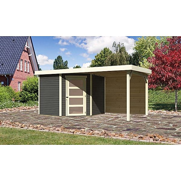 Karibu Holz-Gartenhaus Linköbing Terragrau Flachdach Lackiert 238 cm x 242 günstig online kaufen