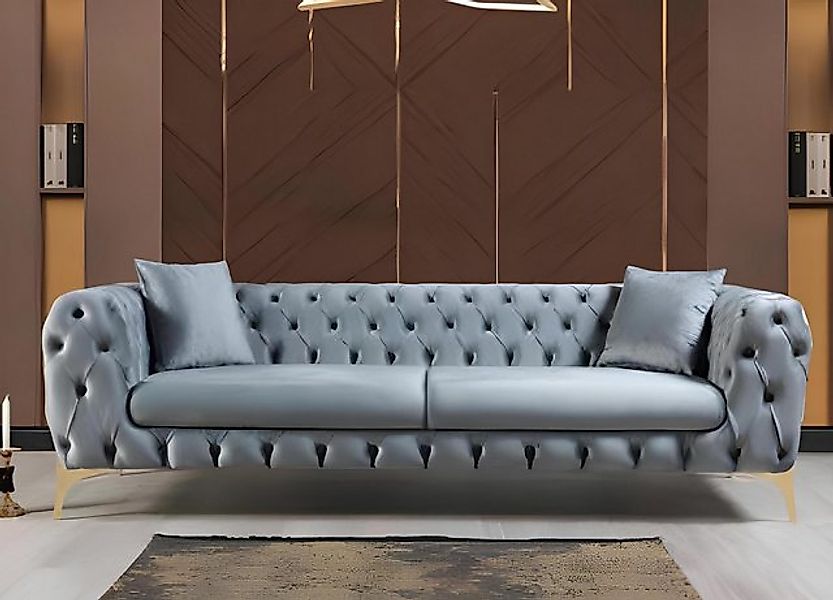 Xlmoebel Sofa Elegantes Dreisitzer-Sofa in Grau im Chesterfield-Stil für da günstig online kaufen