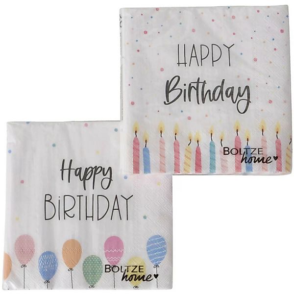 Boltze Servietten Happy Birthday 2-fach Sortiert 20 Stück günstig online kaufen