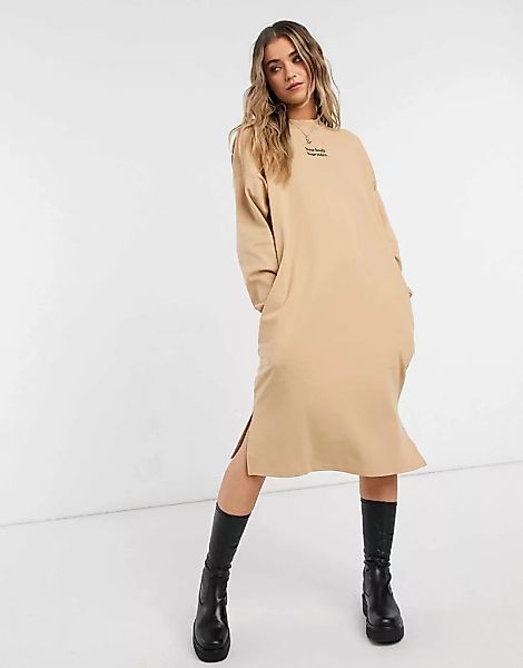 Monki – Mindy – Pulloverkleid aus Bio-Baumwolle in Beige-Grün günstig online kaufen