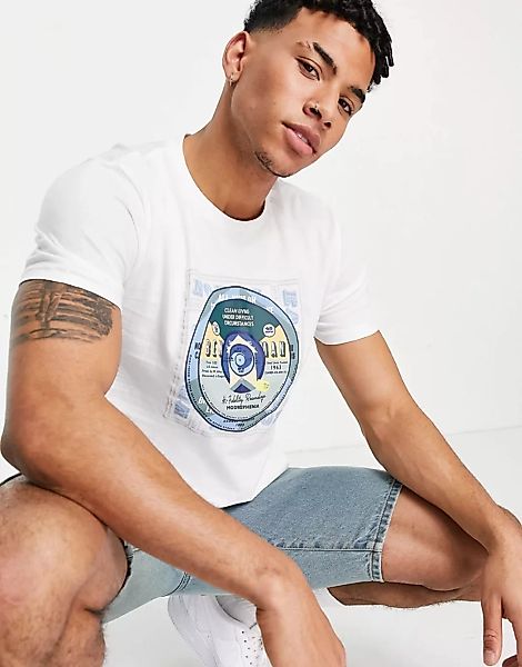 Ben Sherman – T-Shirt mit Plattenmotiv in der Mitte-Weiß günstig online kaufen