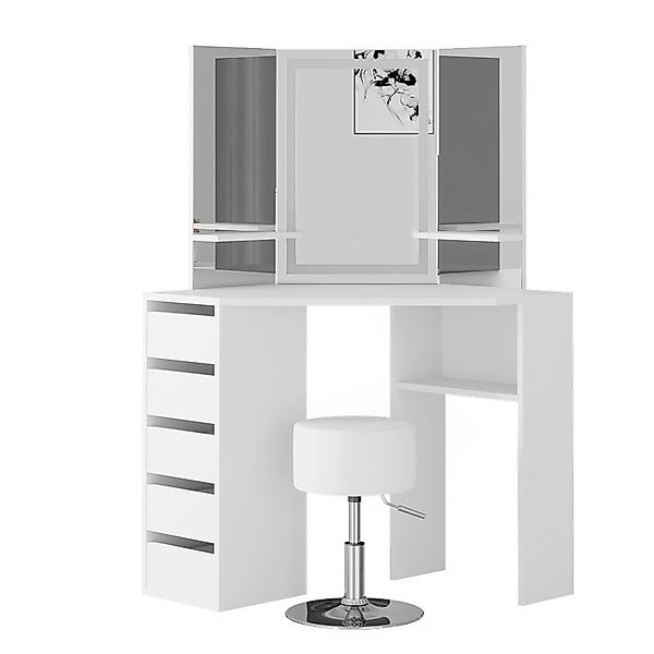 Vicco Eckschminktisch Arielle Weiß 110 cm mit LED-Spiegel und Hocker günstig online kaufen