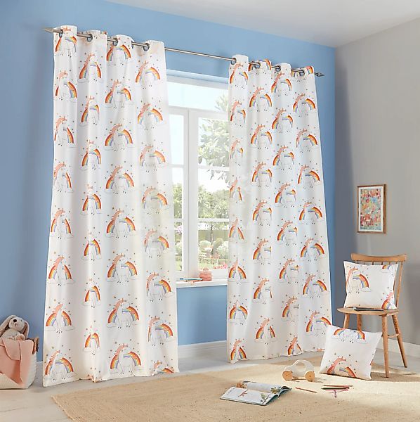 Lüttenhütt Gardine "EINHORN" Ösen 1 Stk. tlg. Kindergardine, Einhorn, Regen günstig online kaufen