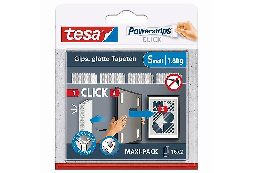 tesa Klebehaken Powerstrips CLICK - selbstklebende Klett-Klebepads mit On & günstig online kaufen