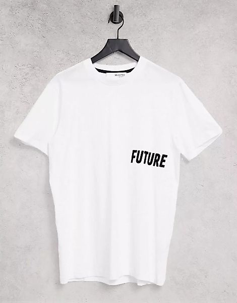 Selected Homme – T-Shirt in Weiß mit Future-Print-Schwarz günstig online kaufen