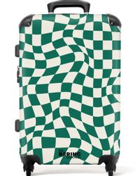 NoBoringSuitcases.com© Hartschalen-Trolley Grün-weißer Karodruck in Wellenf günstig online kaufen