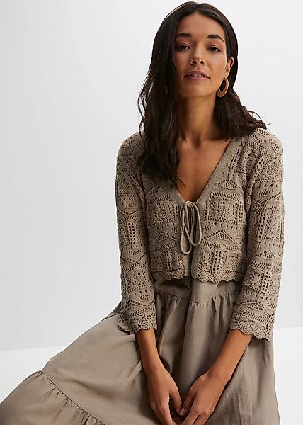 bonprix Ajourstrickjacke "Ajour-Bolero" bequeme Passform, 3/4-Ärmel, Ajour- günstig online kaufen