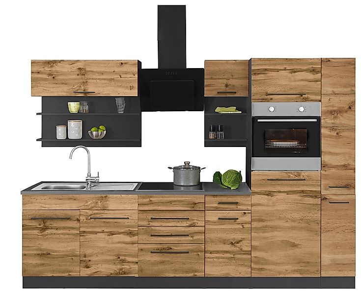 KOCHSTATION "KS-Tulsa" ohne E-Geräte, Breite 300 cm, schwarze Metallgriffe, günstig online kaufen