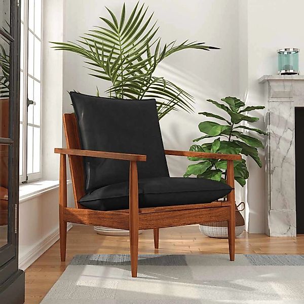 vidaXL Sessel Schwarz Echtleder und Massivholz Akazie 340922 günstig online kaufen