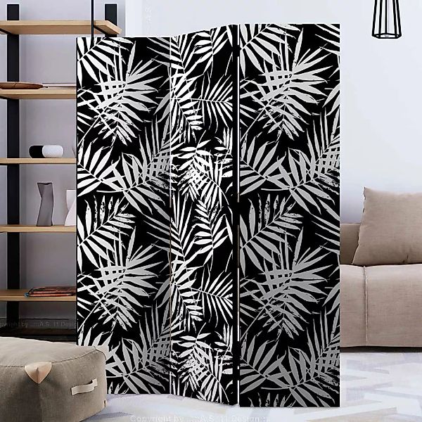 Paravent in Schwarz und Weiß Palmblätter Muster günstig online kaufen