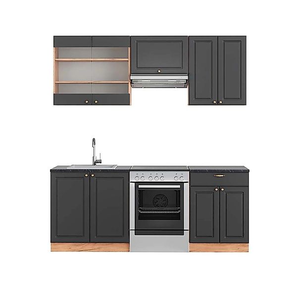 Vicco Fame-Line Küchenzeile Anthrazit Landhaus/Goldkraft Eiche 200 cm AP An günstig online kaufen