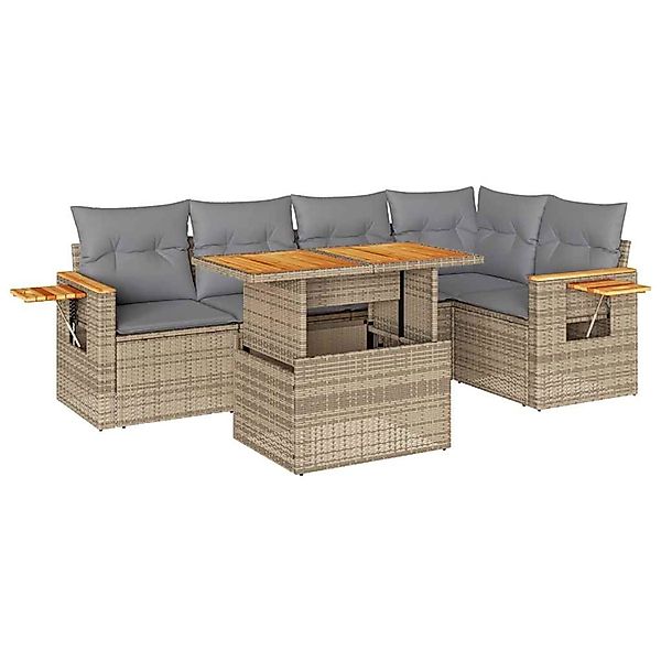vidaXL 6-Tlg Garten-Sofagarnitur mit Kissen Beige Poly Rattan Akazie 332760 günstig online kaufen