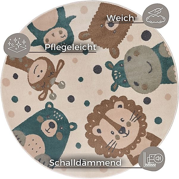 HANSE Home Kinderteppich »Adventures Animal Party«, rund, 8 mm Höhe, Spielt günstig online kaufen