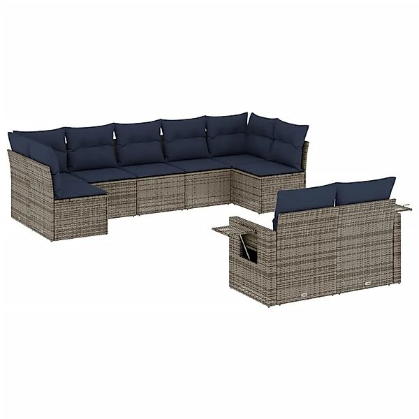 vidaXL 9-Tlg Gartensofa-Set mit Kissen Grau Polyrattan 3220620 günstig online kaufen
