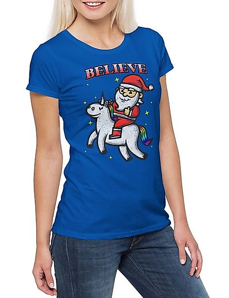 Urban Backwoods Print-Shirt Believe Unicorn Santa Damen T-Shirt Einhorn Reg günstig online kaufen