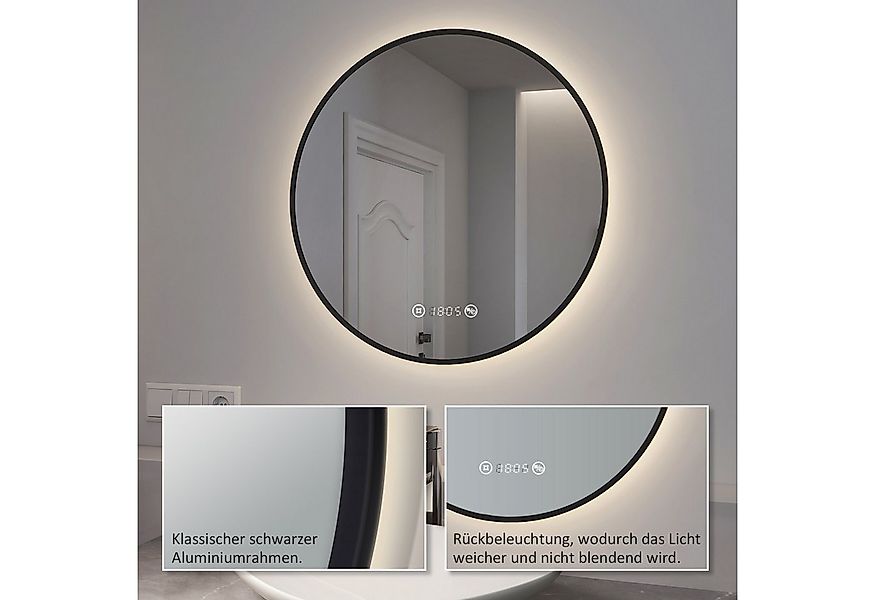 EMKE Badspiegel mit Beleuchtung und Antibeschlag, Uhr & Temperaturanzeige ( günstig online kaufen