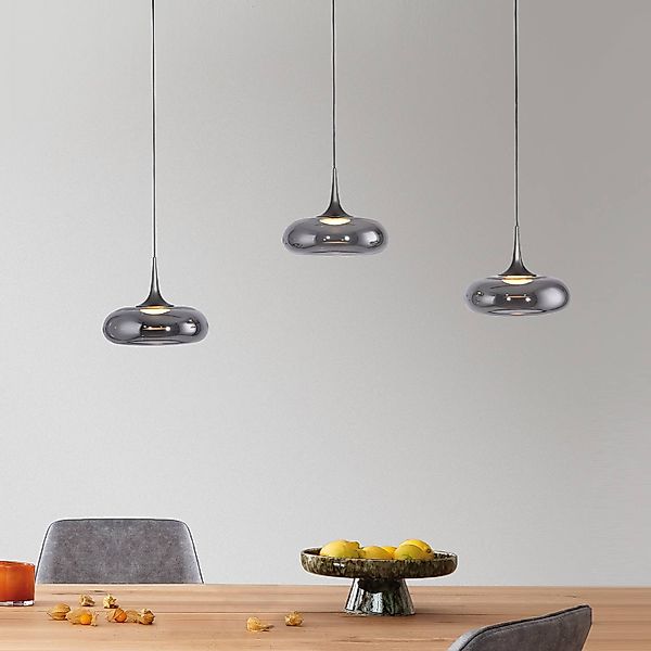 SCHÖNER WOHNEN LED-Hängelampe Posh 3-fl., Rauchglas, 3.000 K günstig online kaufen