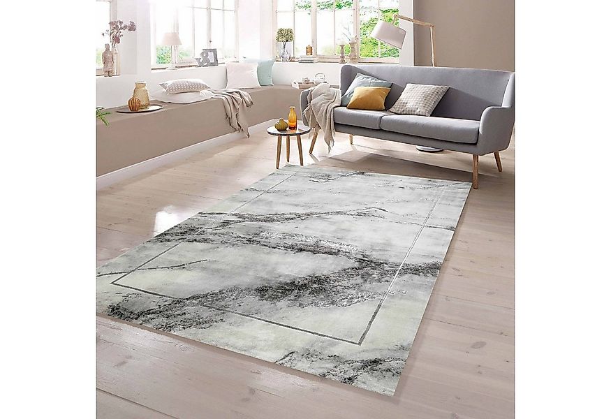 TeppichHome24 Teppich Wohnzimmerteppich modern Marmor Optik in grau, rechte günstig online kaufen