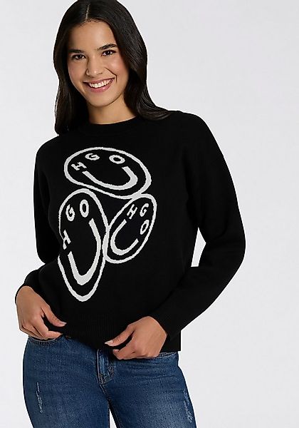 HUGO Blue Rundhalspullover Seginy mit HAPPY HUGO Jacquard günstig online kaufen