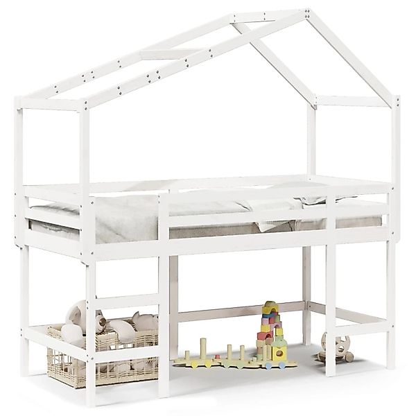 vidaXL Hochbett mit Leiter und Dach Weiß 90x190 cm Massivholz Kiefer 328207 günstig online kaufen