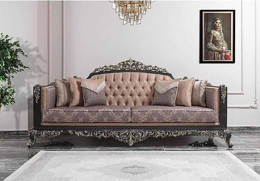 Xlmoebel Sofa 3-Sitzer Polstercouch aus Stoff in Beige im Barock-Stil mit e günstig online kaufen