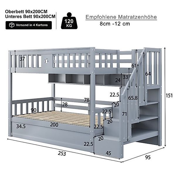 Merax Etagenbett 90x200cm mit hydraulischem Unterbett (1-St., Hochbett Stoc günstig online kaufen