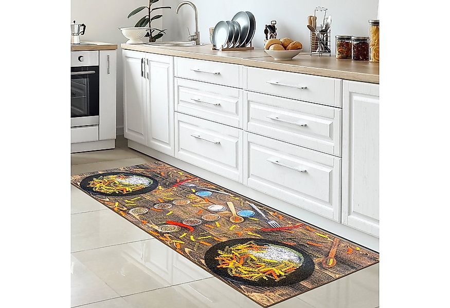 Carpetia Teppich Küchenläufer Teppich mit bunten Nudeln Gewürzen und roten günstig online kaufen