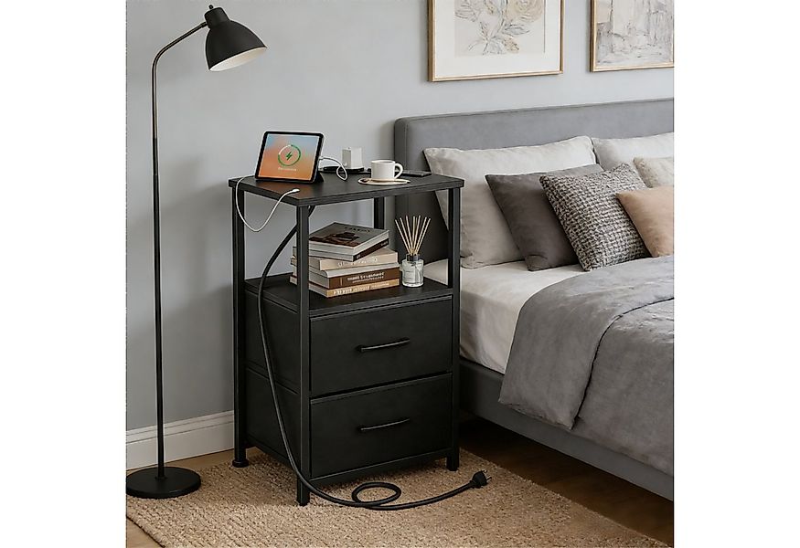 Forrlite Nachttisch Nachttisch,USB-Anschlüssen&Steckdosen,60x40x28cm,Beiste günstig online kaufen